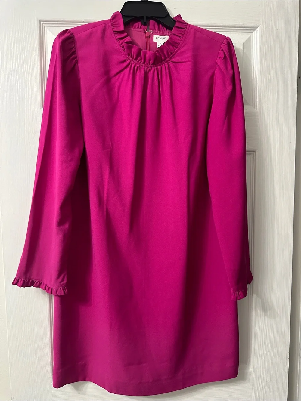 J. Crew Fuchsia Ruffle-Neck Shift Dress